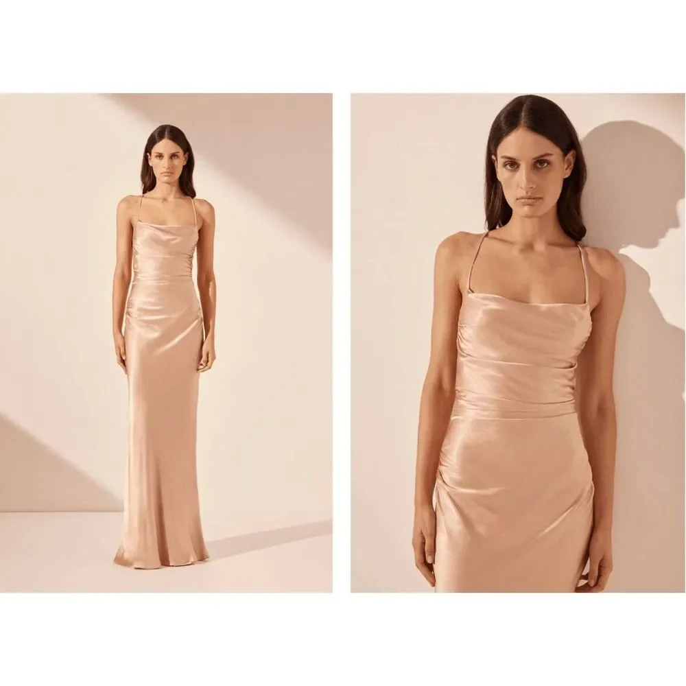 Shona Joy Womens Cowl Neck La Lune Lace-up Back Maxi Dress Dessert Size 2 $360